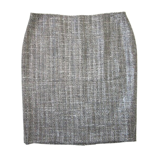 NWT St John Tweed Pencil in Pewter Multi Metallic Wool Blend Skirt 12
